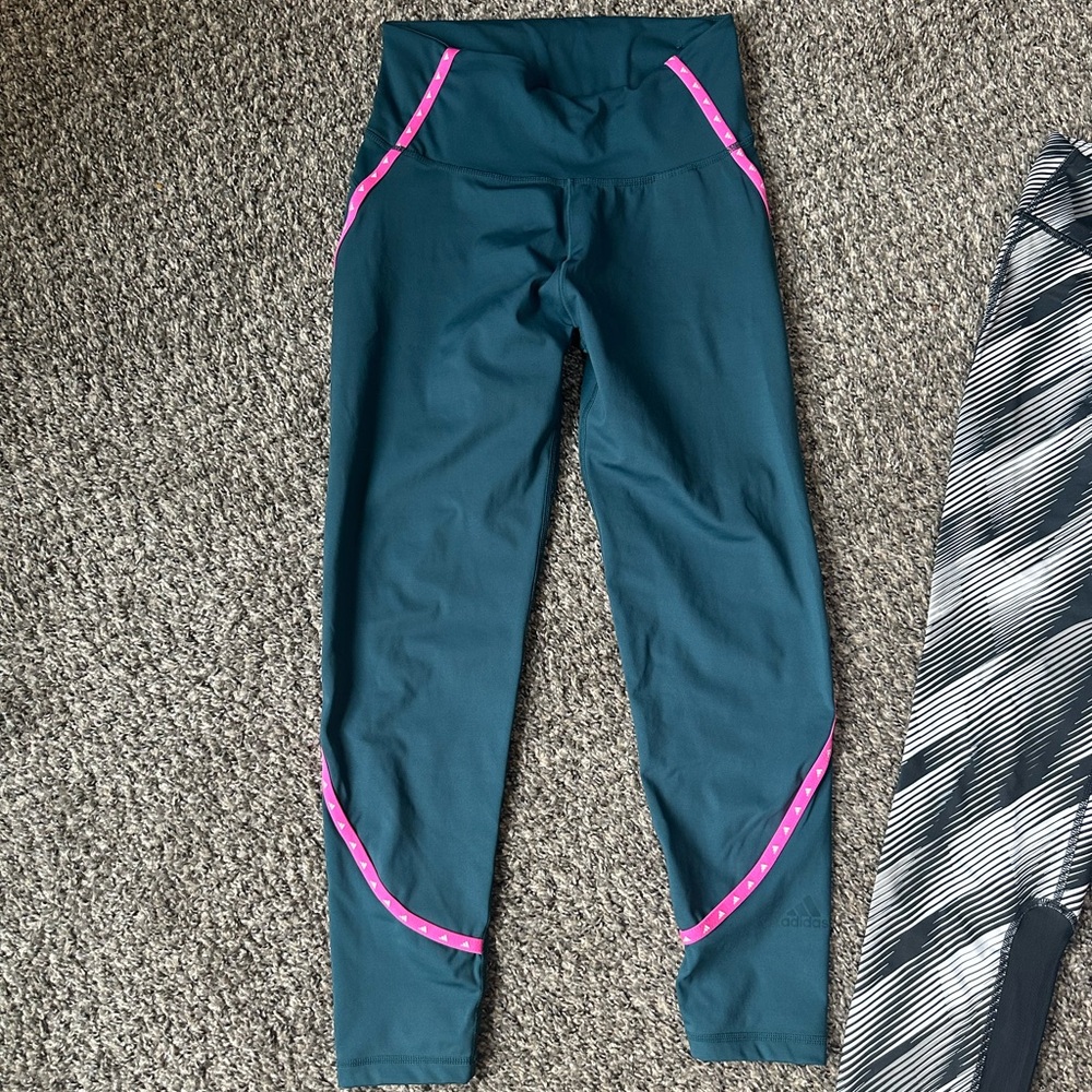 Adidas Teal Leggings with White Logo